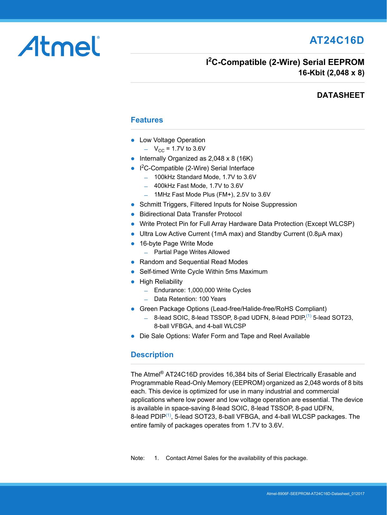 24C16 datasheet preview page 1