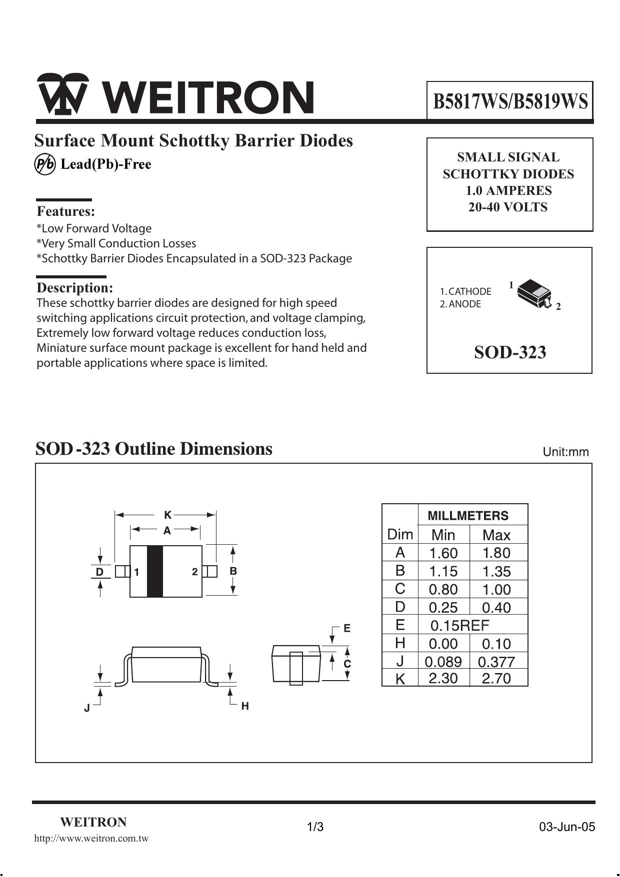 B5819W datasheet preview page 1