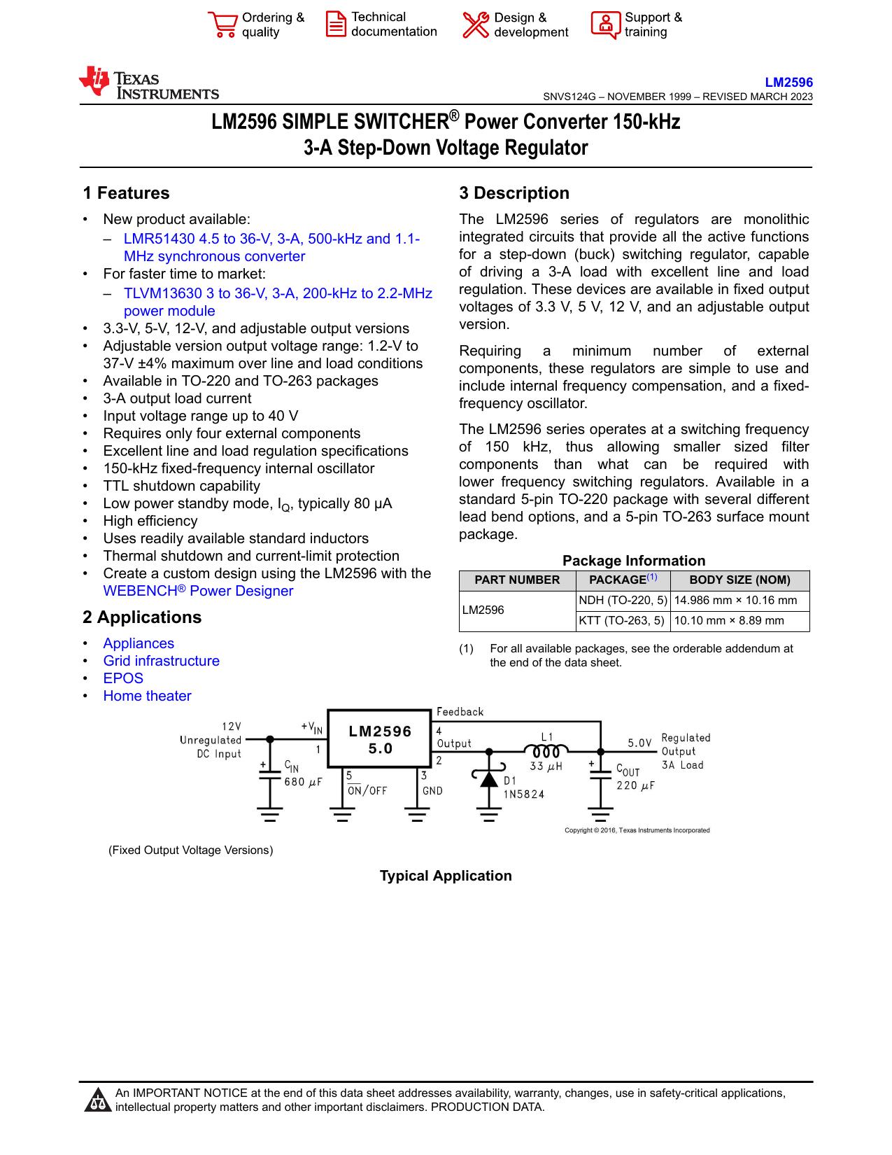 LM2596S datasheet preview page 1